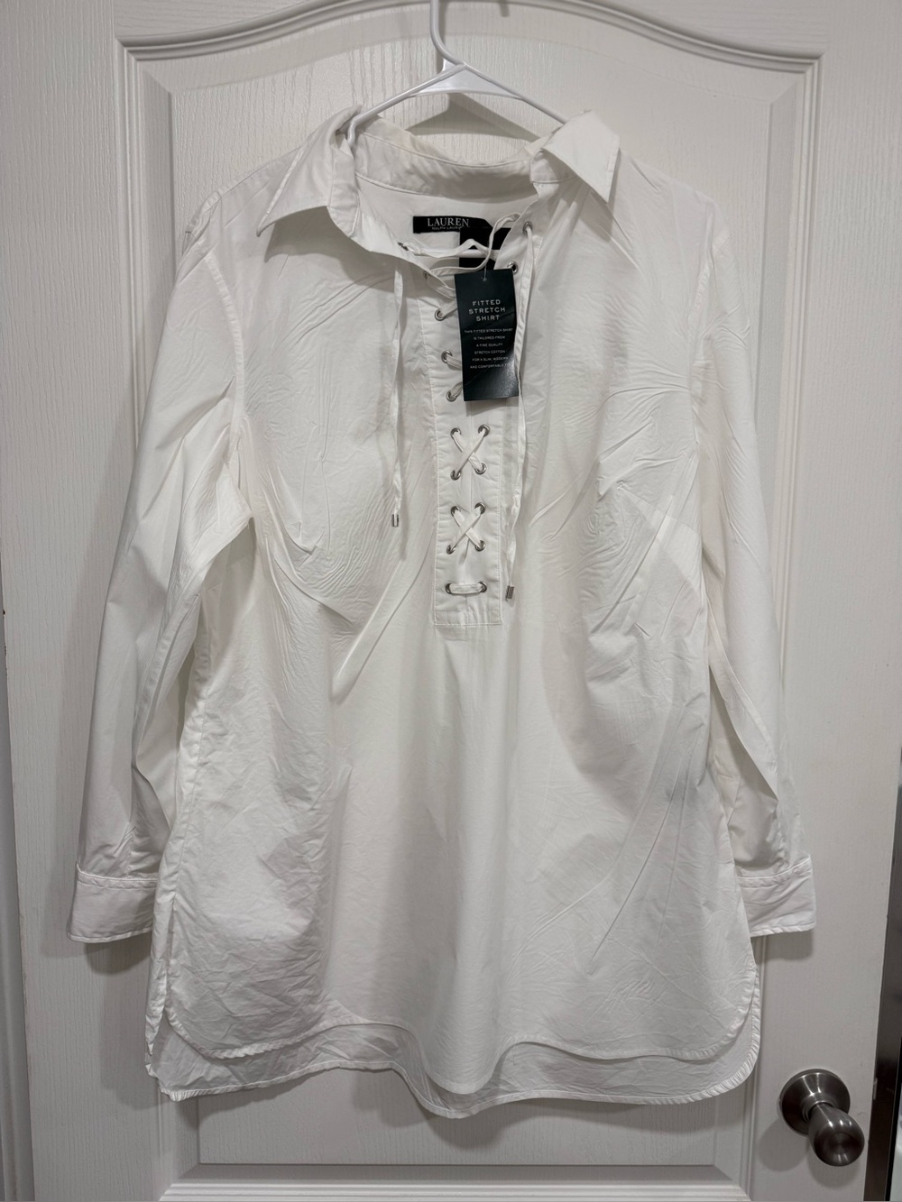 Lauren Ralph Lauren White Lace-Up Collar Button-Down Tunic